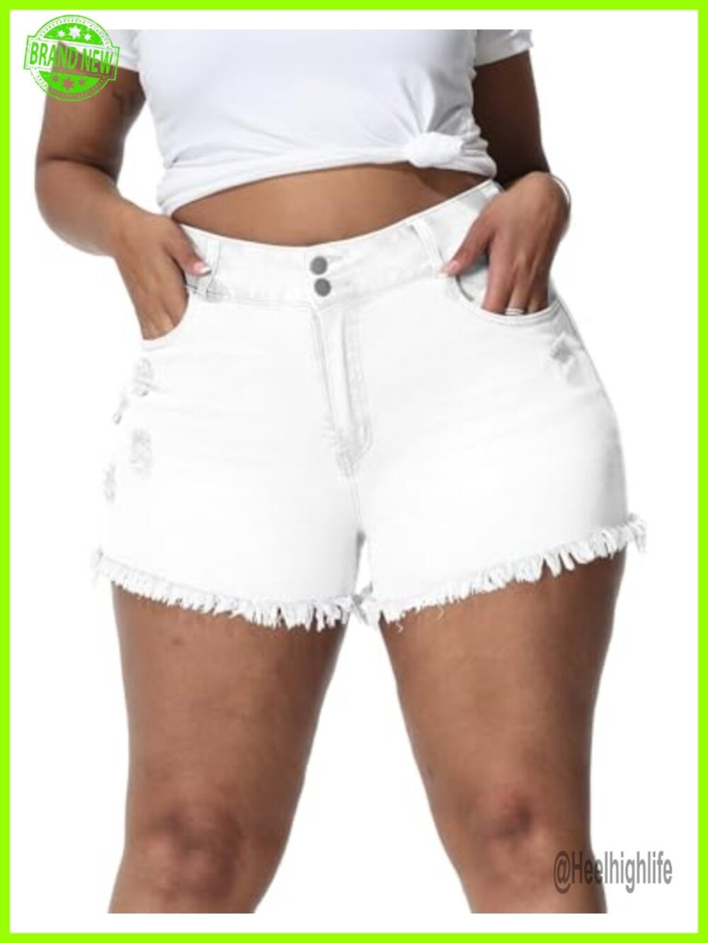 Women's Plus Size High Waisted Frayed Raw Hem Stretchy Jean Shorts
